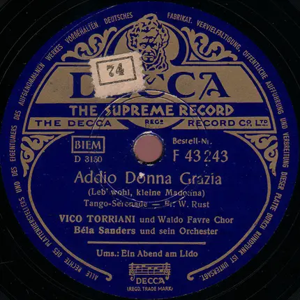 Vico Torriani - Ein Abend Am Lido / Addio Donna Grazia (Leb' Wohl, Kleine Madonna)