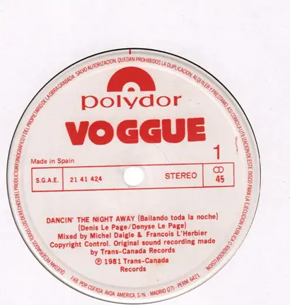 Voggue - Dancin' The Night Away / Roller Boogie