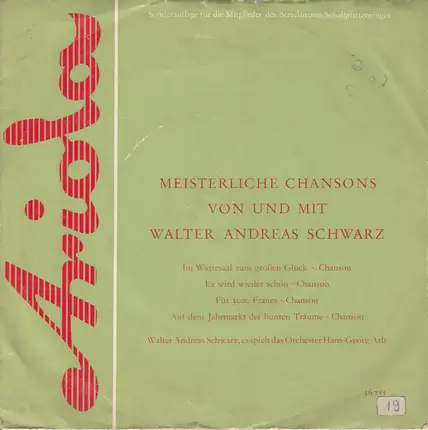 Walter Andreas Schwarz - Meisterliche Chansons Von Und Mit Walter Andreas Schwarz