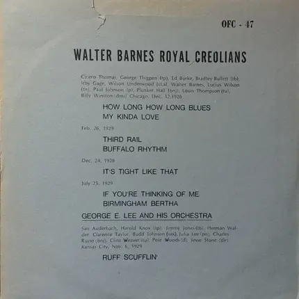 Walter Barnes Royal Creolians / George E. Lee And His Orchestra - Walter Barnes