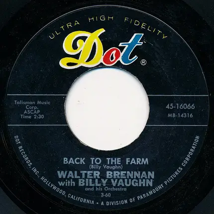 Walter Brennan With Billy Vaughn And His Orchestra - Dutchman's Gold