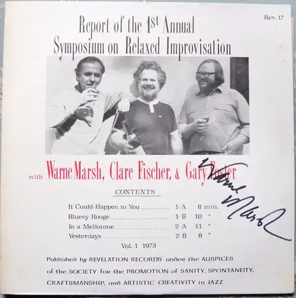 Warne Marsh / Clare Fischer / Gary Foster - Report of the 1st Annual Symposium on Relaxed Improvisation