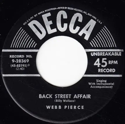 Webb Pierce - I'll Always Take Care Of You / Back Street Affair