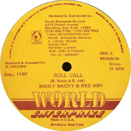 Wikky Wacky & Red Ash / Ansel Collins - Roll Call / Scatter