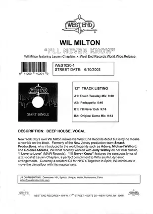 Wil Milton - I'll Never Know