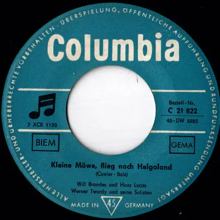 Will Brandes Und Hans Lucas , Orchester Werner Twardy - Ahoi - Ohe / Kleine Möwe, Flieg Nach Helgoland