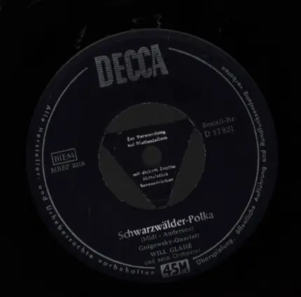 Will Glahé - Schwarzwälder-Polka / Vagabundenlied