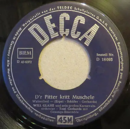 Will Glahé Und Sein Orchester , Toni Gerhards - Weiste Wat, Mer Fahre En De Alpe