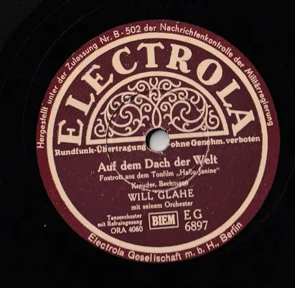 Will Glahé Und Sein Orchester - Musik! Musik! Musik!, Foxtrott Aus Dem Tonfilm "Hallo Janine" (Kreuder, Beckmann)