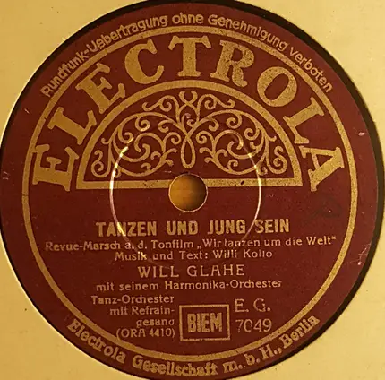 Will Glahe Und Sein Harmonika-Orchester - Einmal Wirst Du Wieder Bei Mir Sein / Tanzen Und Jung Sein