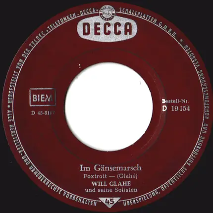 Will Glahé und seine Solisten - Böhmische Polka / In Gänsemarsch