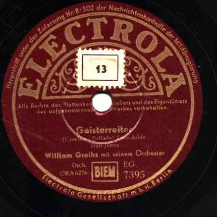 William Greihs mit seinem Orchester - Geisterreiter / Mitternacht am Broadway