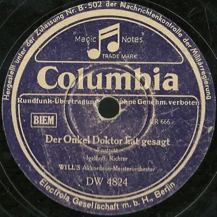 Will's Akkordeon-Meisterorchester - Der Onkel Doktor Hat Gesagt / Quecksilber