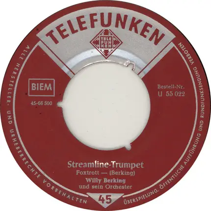 Willy Berking Und Sein Orchester - Streamline-Trumpet / Blues For Drums