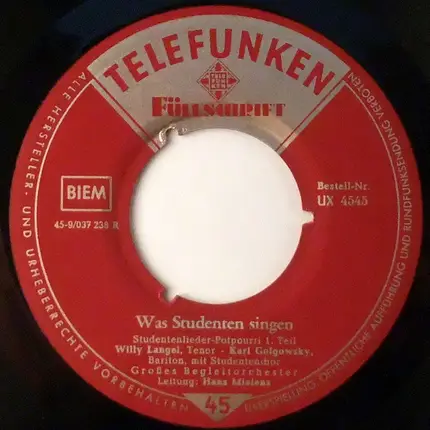 Willy Langel - Karl Golgowsky und Studentenchor Und Großes Unterhaltungsorchester - Was Studenten Singen