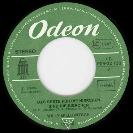 Willy Millowitsch - Das Beste Für Die Nierchen Sind Die Bierchen / Bier-Thekenlieder (Potp.)