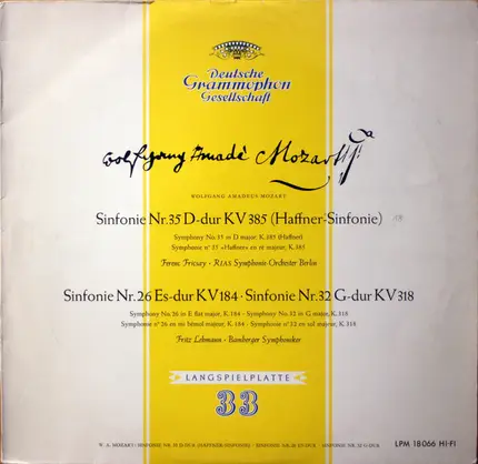 Mozart - Sinfonie Nr.35 D-Dur KV 385 (Haffner-Sinfonie) /  Sinfonie Nr.26 Es-Dur KV184 / Sinfonie Nr.32 G-Du