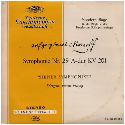 Wolfgang Amadeus Mozart , Wiener Symphoniker , Ferenc Fricsay - Symphonie Nr. 29 A-dur KV 201