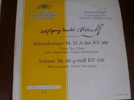 Wolfgang Amadeus Mozart - Konzert Für Klavier Und Orchester Nr. 23 A-dur KV 488; Sinfonie Nr. 40 G-moll KV 550