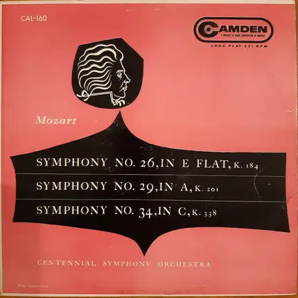 Wolfgang Amadeus Mozart - Symphony No. 26, In E Flat, K. 184 / Symphony No. 29, In A, K. 201 / Symphony No. 34, In C, K, 338