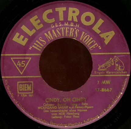 Wolfgang Sauer - Cindy, Oh Cindy / Nur Weil Du Bei Mir Bist