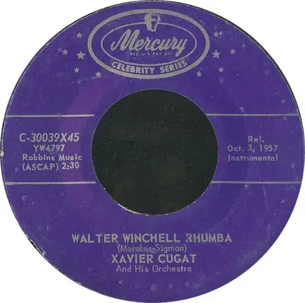 Xavier Cugat And His Orchestra - Green Eyes / Walter Winchell Rhumba