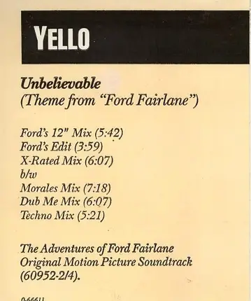 Yello - Unbelievable (Theme From 'Ford Fairlane')
