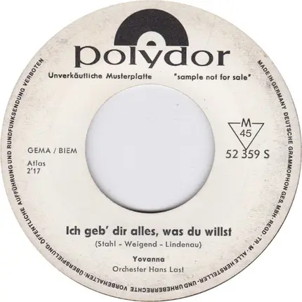 Yovanna - Ich Geb' Dir Alles, Was Du Willst / Darling, Sag Bist Du Mir Treu