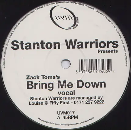 Zack Toms - Bring Me Down (Stanton Warriors Remixes)
