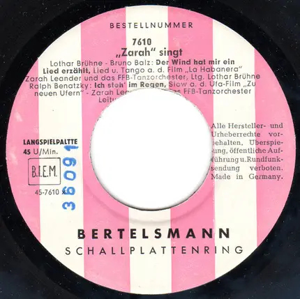 Zarah Leander - Zarah Singt