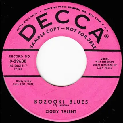 Ziggy Talent - Cheek To Cheek / Bozooki Blues