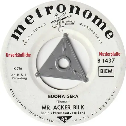 Acker Bilk And His Paramount Jazz Band - Corrine Corrina / Buona Sera