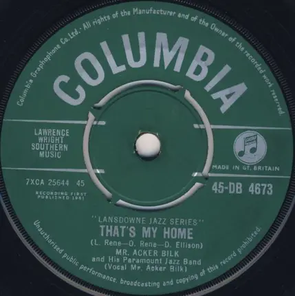 Acker Bilk And His Paramount Jazz Band - That's My Home