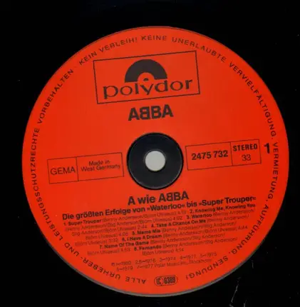 Abba - A Wie ABBA (Die Grössten Erfolge Von »Waterloo« Bis »Super Trouper«)
