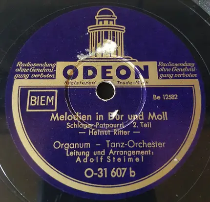 Adolf Steimel Mit Seinem Organum-Tanzorchester , Adolf Steimel - Melodien in Dur und Moll