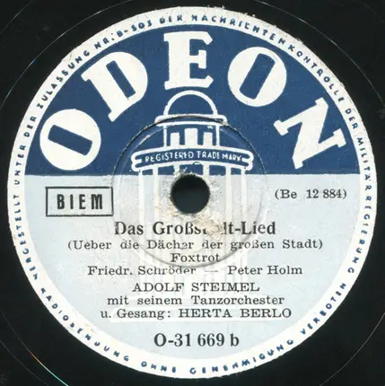 Adolf Steimel Mit Seinem Tanzorchester U. Gesang: Herta Berlo - Hm - Hm... / Das Großstadt-Lied