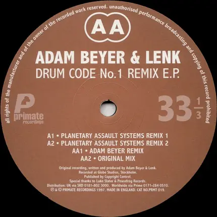 Adam Beyer & Lenk - Drum Code No.1 Remix E.P.