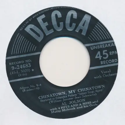 Al Jolson With 4 Hits And A Miss And Matty Malneck And His Orchestra - After You've Gone / Chinatown, My Chinatown