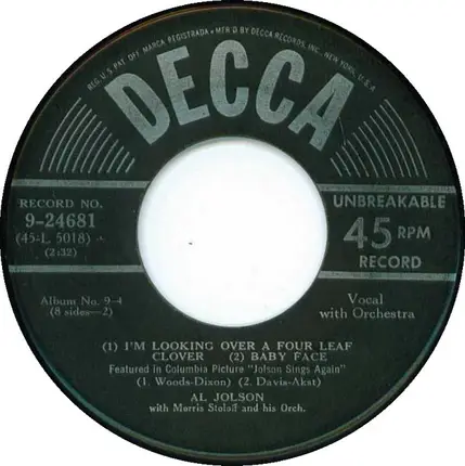 Al Jolson With Morris Stoloff And His Orchestra - Pretty Baby