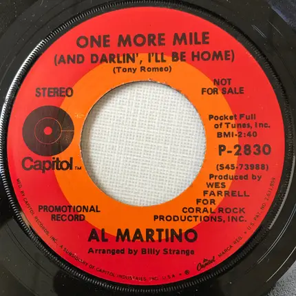 Al Martino - Walking In The Sand / One More Mile (And Darlin', I'll Be Home)