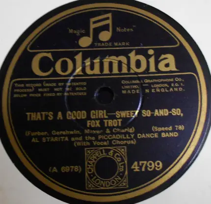 Al Starita And The Piccadilly Dance Band - The One I'm Looking For / Sweet So-And-So