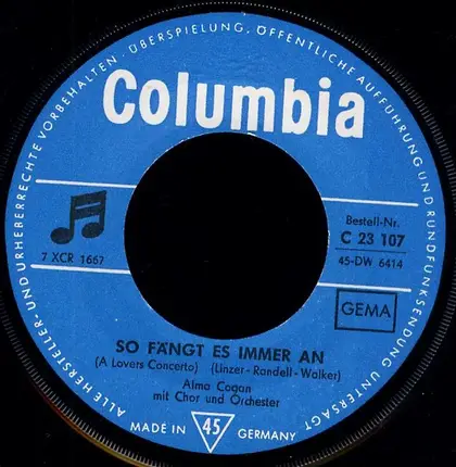 Alma Cogan - So Fängt Es Immer An / Nun Bist Du Mein Mann
