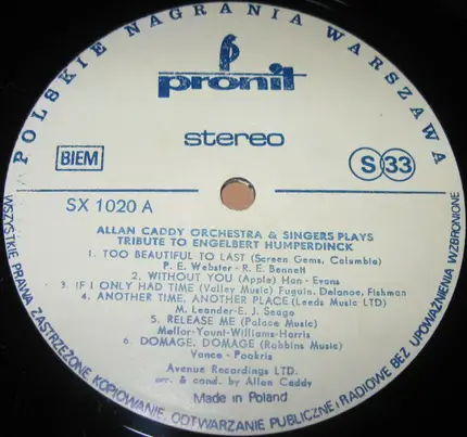 Alan Caddy Orchestra & Singers - Tribute To Engelbert Humperdinck
