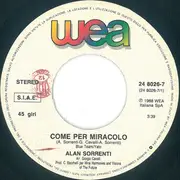 7inch Vinyl Single - Alan Sorrenti - Come Per Miracolo