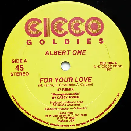 Albert One - For Your Love (87 Remix)