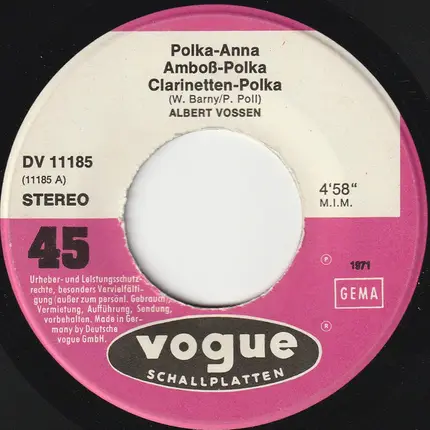 Albert Vossen - Polka-Anna / Amboß-Polka / Clarinetten-Polka