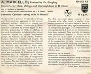10'' - Alessandro Marcello - Concerto For Oboe, Strings And Thorough-Bass In D Minor