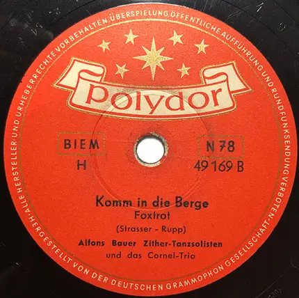 Alfons Bauer Zither-Tanzsolisten / Cornel-Trio - Susi-Polka / Komm in die Berge