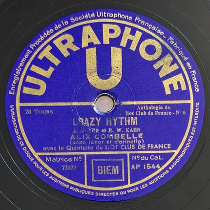 Alix Combelle Avec Le Quintette Du Hot Club De France - Crazy Rythm / The Sheik Of Araby