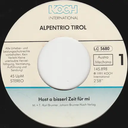 Alpentrio Tirol - Hast a Bisserl Zeit Fur Mi